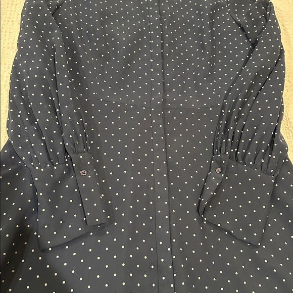 MASSIMO DUTTI Navy Blue Flocked Polka Dot Long Sleeve Fit & Flare Dress Women 10 - Picture 13 of 16